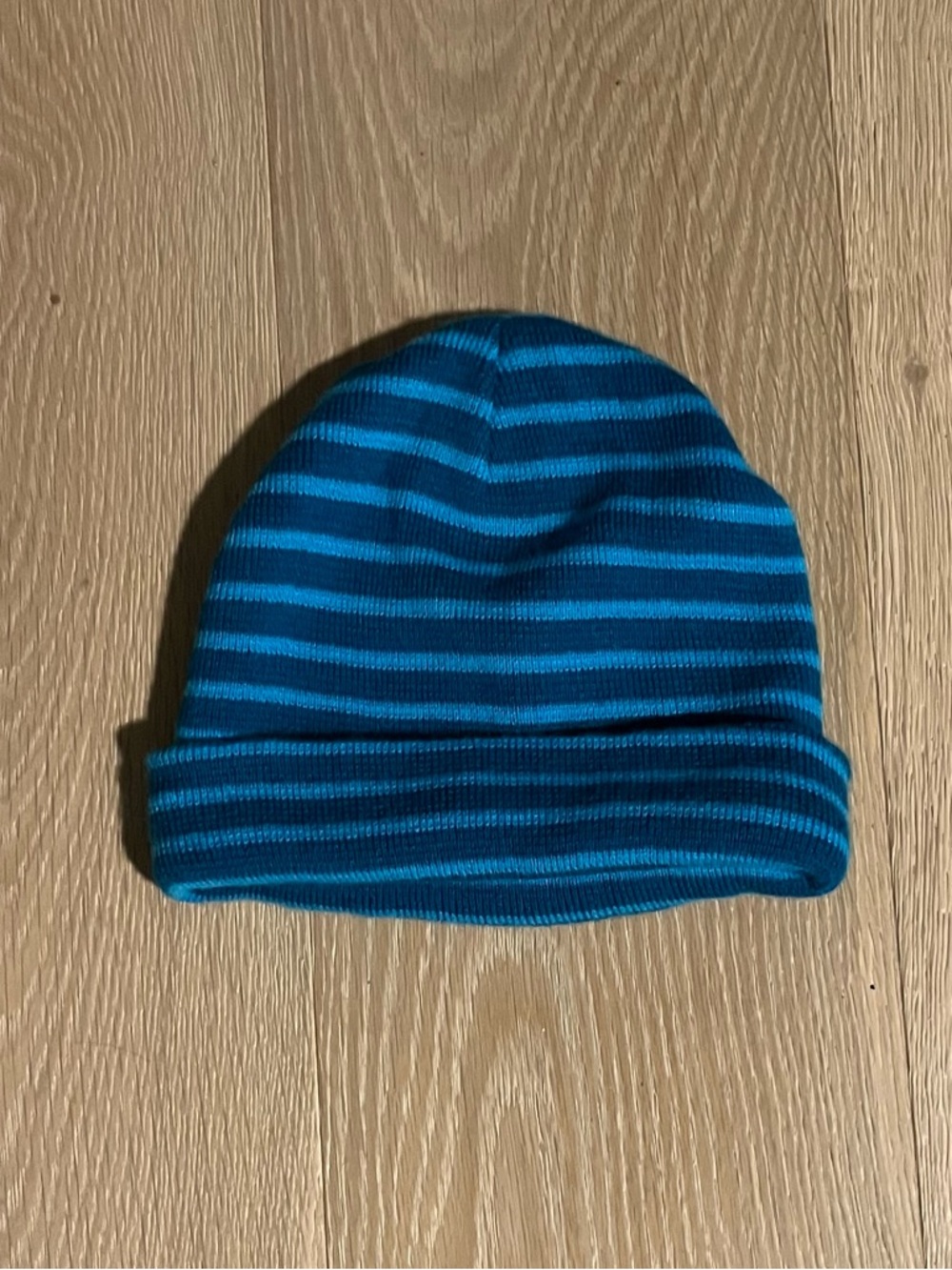 Vintage 2000s Old Navy Beanie Hat Blue Black Striped Knit Folded Winter